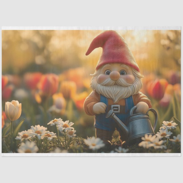 Adorable Garden Gnome with Watering Can Tissue Paper (Front)