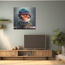 Adorable gecko wearing cute winter hat