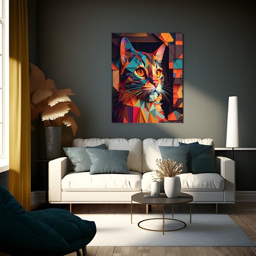 Adorable Geometric Colorful Cat Art Print Cubism
