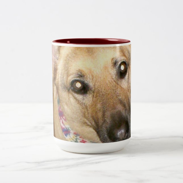 Adorable German Shepherd Black Tan Close-Up Face Two-Tone Coffee Mug (Center)