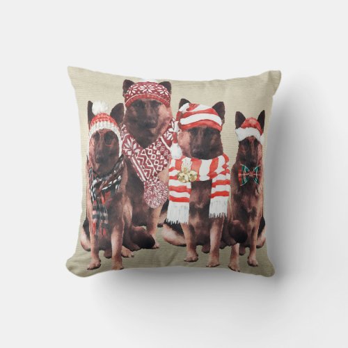 Adorable German Shepherd Dog in Holiday Clothes Throw Pillow