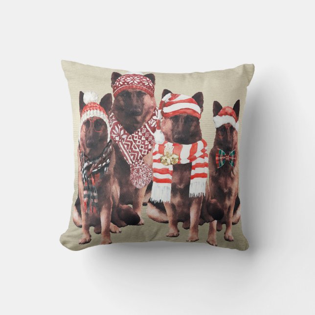 Adorable German Shepherd Dog in Holiday Clothes Throw Pillow (Front)