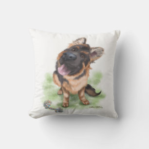 Adorable German Shepherd Puppy Cartoon Throw Pillow