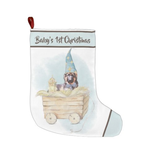 Adorable German Shepherd Puppys First Christmas Large Christmas Stocking