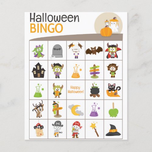 Adorable Ghost  Bird Halloween BINGO Board