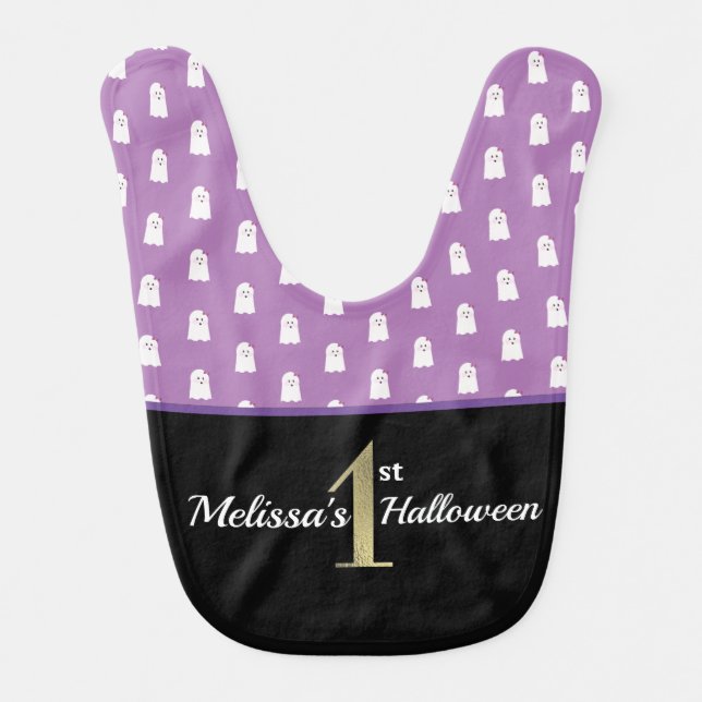 Adorable Ghost Bow 1st Halloween Baby Bib (Front)