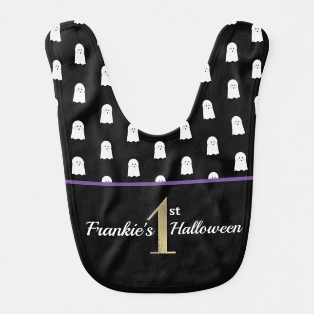 Adorable Ghost Boy's 1st Halloween Baby Bib (Front)