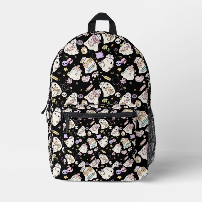 Adorable Ghost Cartoon Design Printed Backpack (Front)