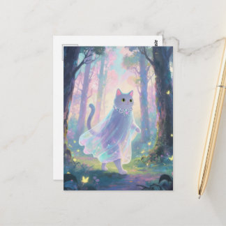 Adorable Ghost Cat in a Forest Postcard