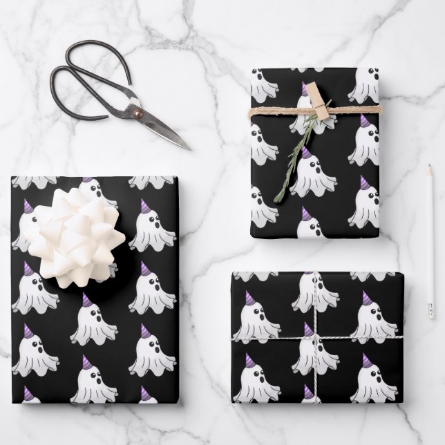 Adorable Ghost in the Dark Wrapping Paper Sheets (Front)