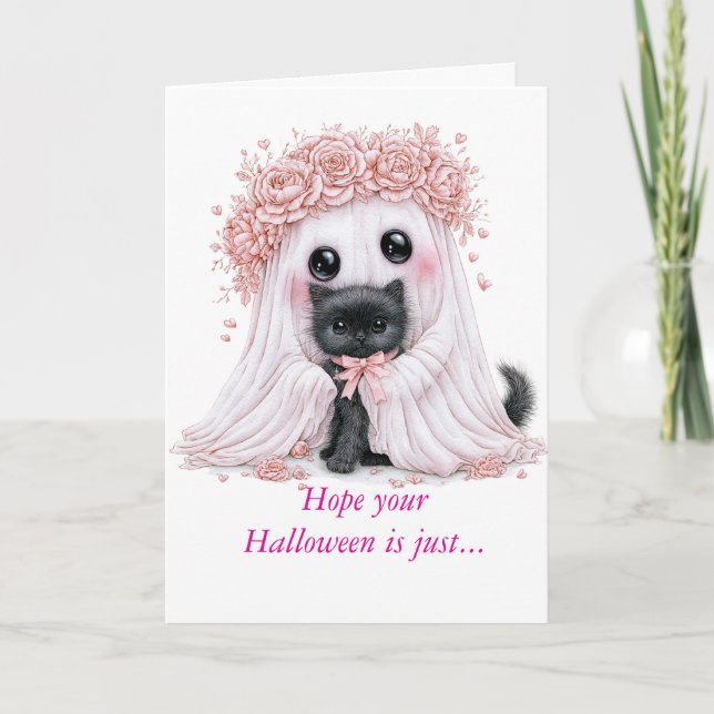 Adorable Ghost & Kitten Halloween Card (Front)