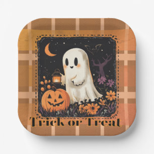 Adorable Ghost Trick or Treat Halloween Candy Paper Plates