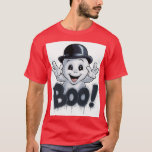 Adorable Ghost with Bowler Hat and &#39;BOO!&#39; Graffiti T-Shirt