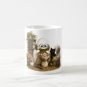 Adorable Ghost Working in Cozy Flower Shop Coffee Mug