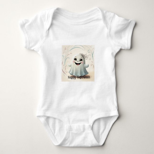 Adorable Ghostly Friend Halloween Design Baby Bodysuit (Front)