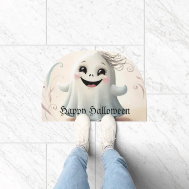 Adorable Ghostly Friend Halloween Design  Doormat (Non-slip D: 18.25" x27" smooth fleece sturdy latex backing. Indoor/outdoor areas. )