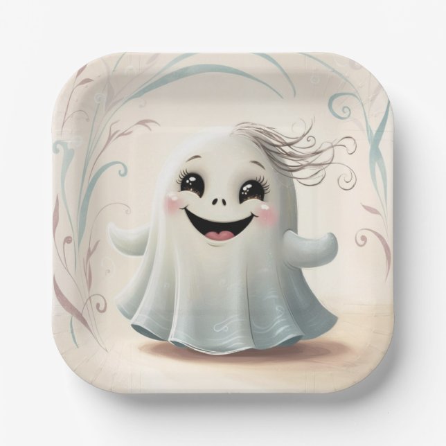 Adorable Ghostly Friend Halloween Design  Paper Plates (Front)