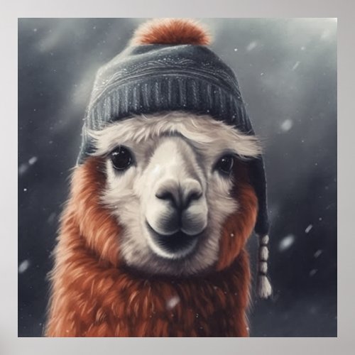 Adorable  ginger alpaca wearing beanie  poster