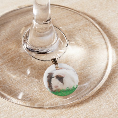 Adorable Ginger and White Guinea Pig Photo Wine Charm