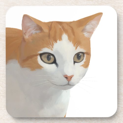 Adorable Ginger Cat Art Beverage Coaster