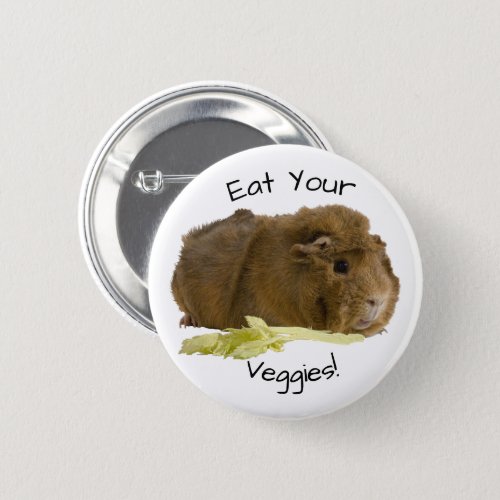 Adorable Ginger Guinea Pig Eating Celery Photo  Pinback Button