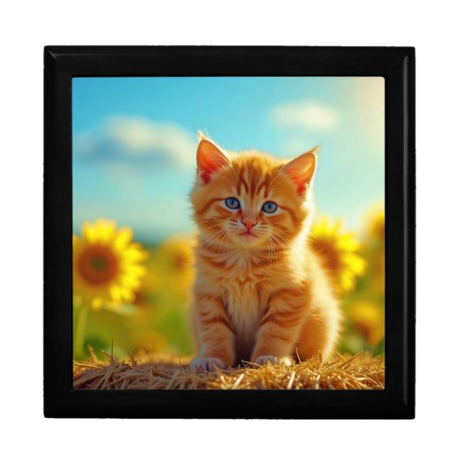 Adorable Ginger Kitten in Field of Sunflowers Gift Box (Front)