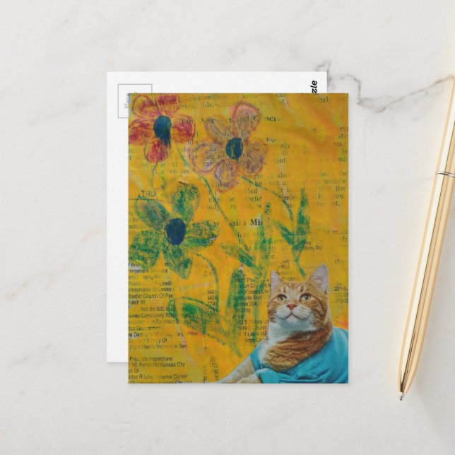 Adorable Ginger Kitty and flowers collage Postcard (Front/Back In Situ)