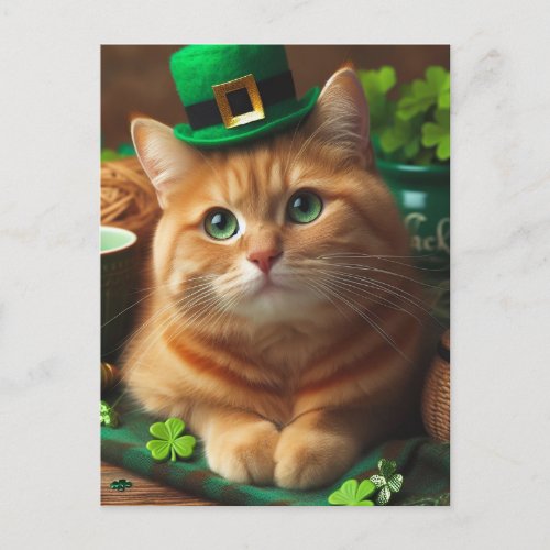 Adorable Ginger Saint Patricks Day Cat Postcard
