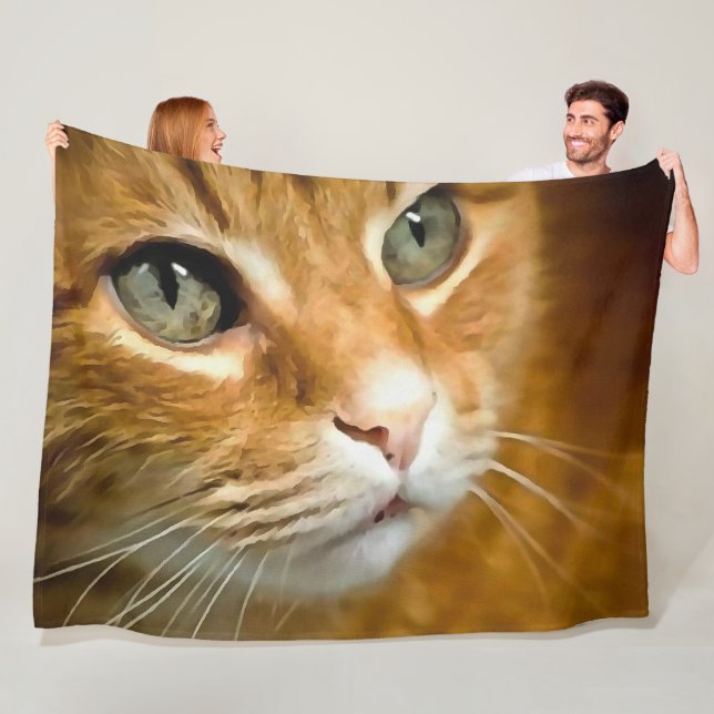 Adorable Ginger Tabby Cat Posing Pet Portrait Fleece Blanket (In Situ)