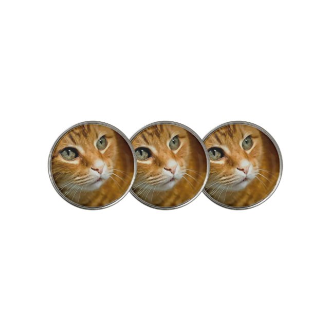 Adorable Ginger Tabby Cat Posing Pet Portrait Golf Ball Marker (3 Up)