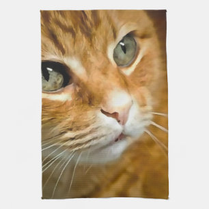 Adorable Ginger Tabby Cat Posing Pet Portrait Kitchen Towel