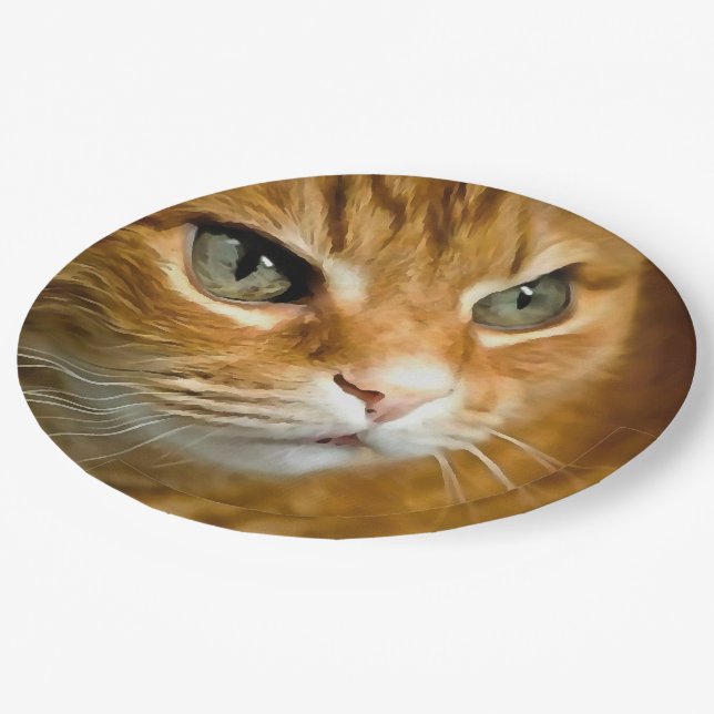 Adorable Ginger Tabby Cat Posing Pet Portrait Paper Plates (Angled)