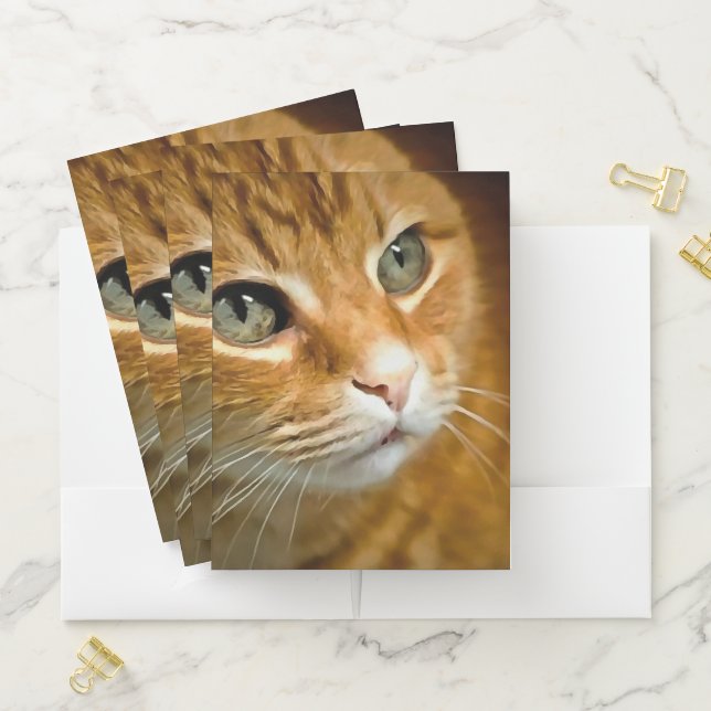 Adorable Ginger Tabby Cat Posing Pet Portrait Pocket Folder (In Situ)