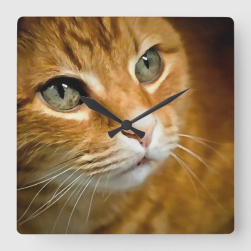 Adorable Ginger Tabby Cat Posing Pet Portrait Square Wall Clock