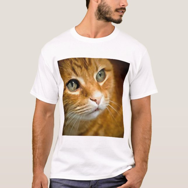 Adorable Ginger Tabby Cat Posing Pet Portrait T-Shirt (Front)