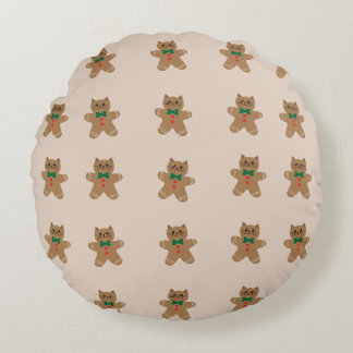 Adorable Gingerbread Cat Cookies Round Pillow