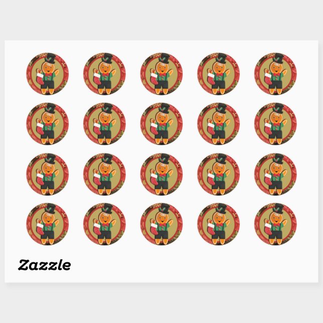 Adorable Gingerbread Man Christmas Classic Round Sticker (Sheet)