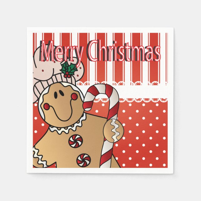 Adorable Gingerbread Man Christmas Fun Napkins (Front)