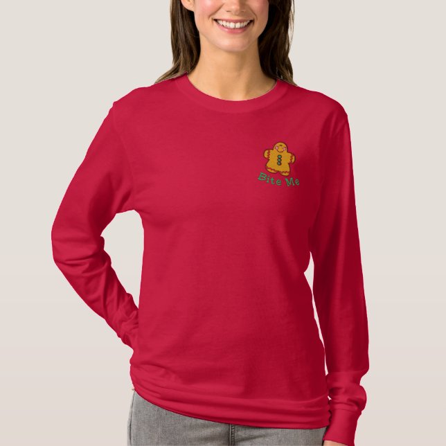 Adorable Gingerbread Man Embroidered Shirt (Front)