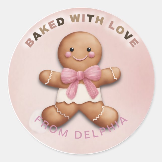 Adorable Gingerbread Personalized Baked With Love  Classic Round Sticker (Front)