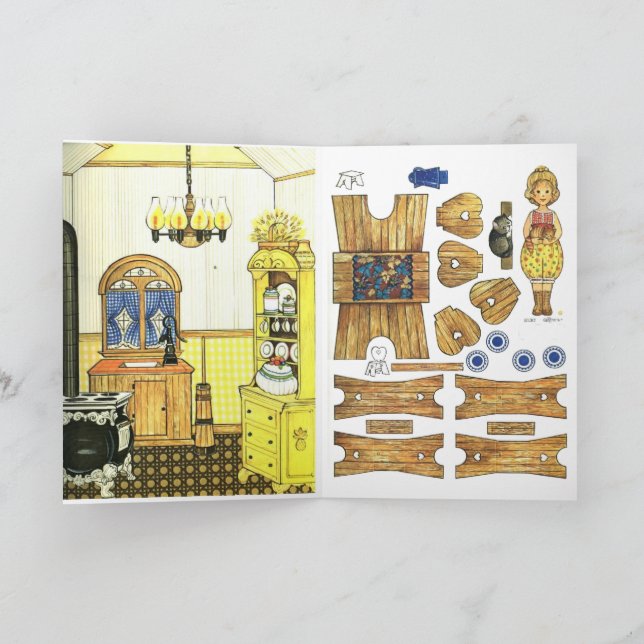 Adorable Gingham Old Fashioned Kitchen, Paper Doll Card (Inside)