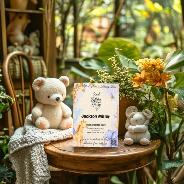 Adorable Giraffe and Elephant 2nd Birthday Invitation (Creator Uploaded)