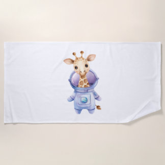 Adorable Giraffe Astronaut Illustration Classic T- Beach Towel