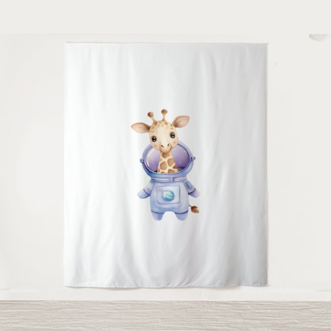 Adorable Giraffe Astronaut Illustration Classic T- Tapestry (Front)