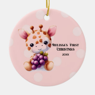 Adorable Giraffe Baby First Christmas Ceramic Ornament