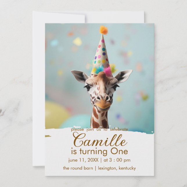 Adorable Giraffe Birthday Invitation (Front)