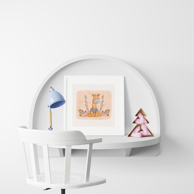 Adorable Giraffe in Blue Shirt Illustration Poster (Creator Uploaded)