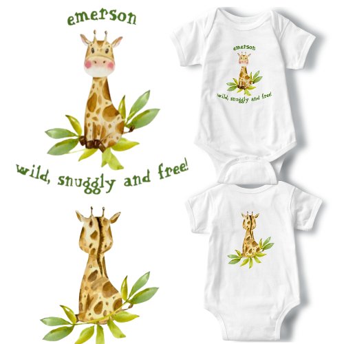 Adorable Giraffe Jungle Safari Front and Back View Baby Bodysuit