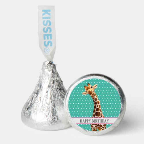 Adorable Giraffe Kids Happy Birthday Animal Blue Hersheys Kisses