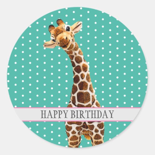 Adorable Giraffe Kids Happy Birthday Animal Cute Classic Round Sticker